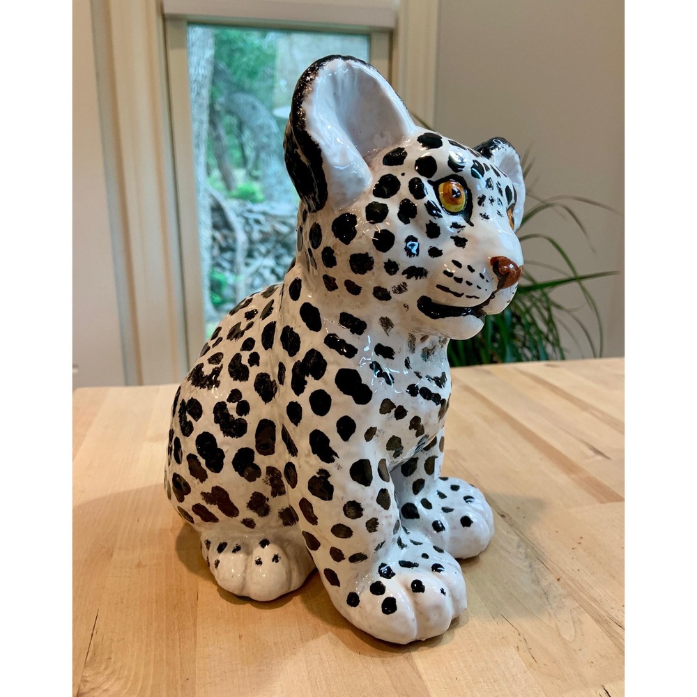 Vintage Mid-Century Majolica Leopard Cub White and Black made in Italy - Picture 6 of 6